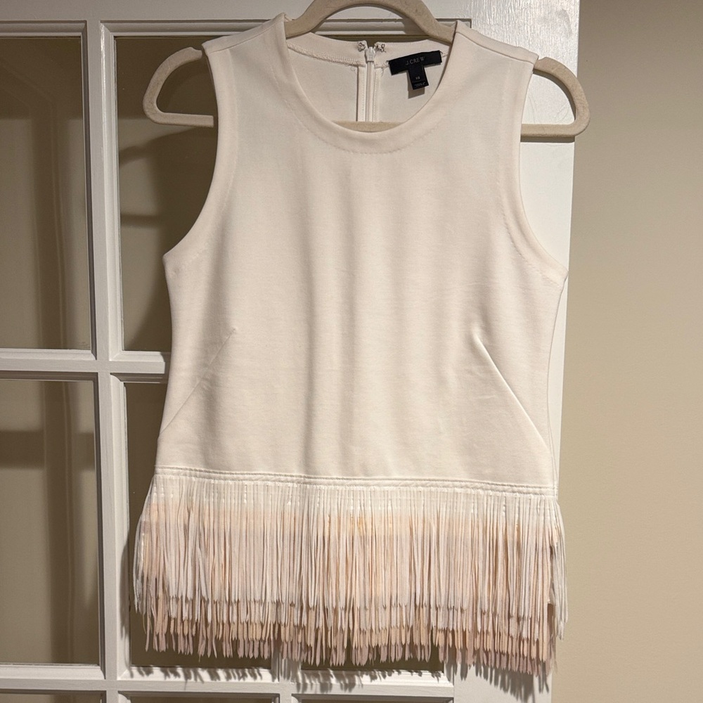 J. Crew Cream Sleeveless Top with Fringe Hem